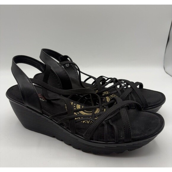Skechers Parallel Crossed Wires Strappy Wedge Sandals Womens Size 11 Black - Picture 1 of 9